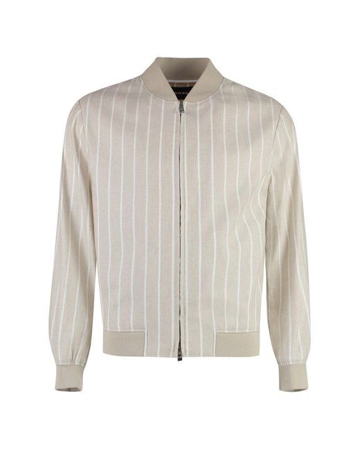 Boss White Striped Zip-Up Jacket for men