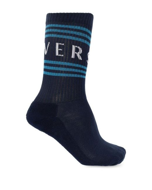 Versace Blue Socks With Logo, for men