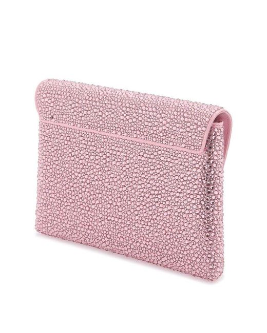 Versace Pink La Medusa Envelope Clutch With Crystals