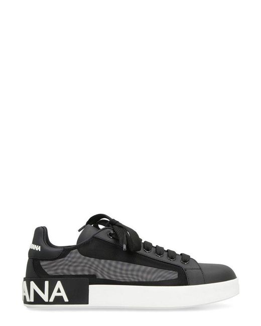 Dolce & Gabbana Black Portofino Sneakers In Nappa Leather And Mesh