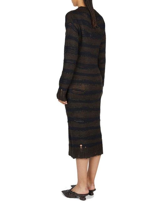 Acne Black Crewneck Open-knit Midi Dress