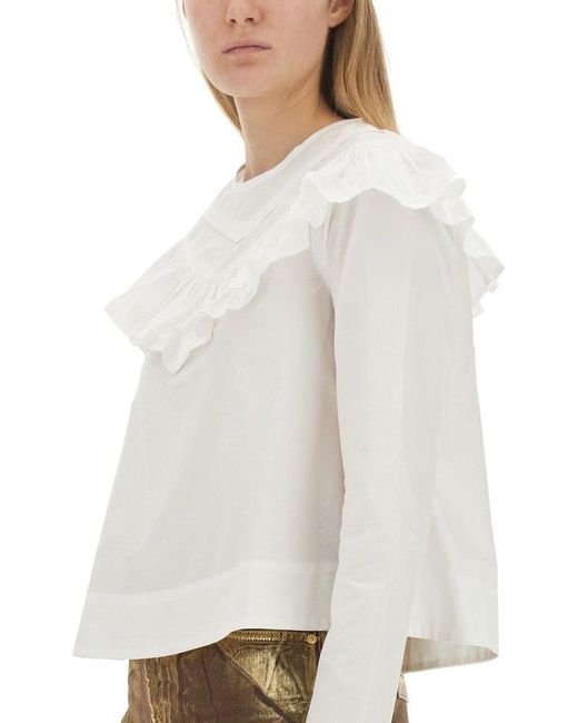 Ganni White Ruffle Shirt