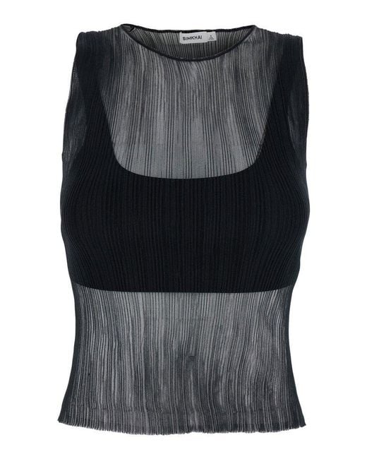 Jonathan Simkhai Black Layered Semi Sheer Tech Top