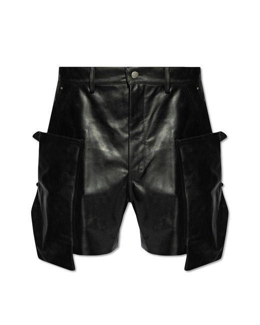 Rick Owens Black ‘Stefan’ Leather Shorts for men