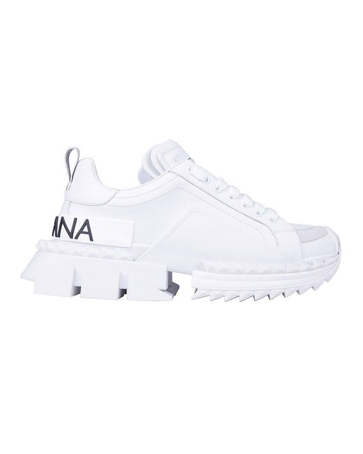 Dolce & Gabbana White Super Queen Sneakers In Nappa Calfskin