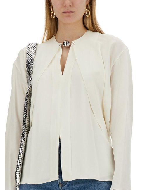 Rabanne White Bead-embellished Long-sleeved Blouse