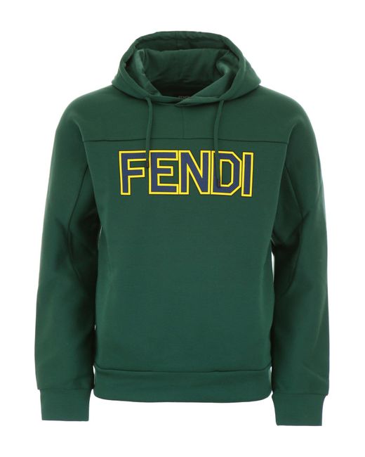 Fendi Green Logo Print Hoodie for men