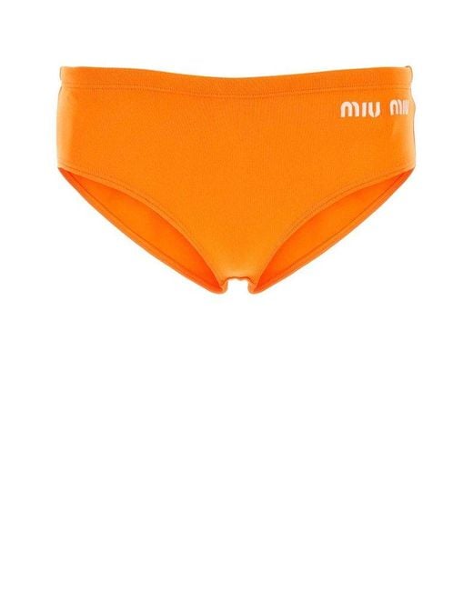 Miu Miu Orange Logo-embroidered Stretched Bikini Bottoms