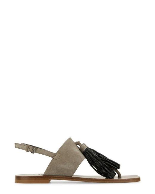 Brunello Cucinelli Black Precious Tassels Sandals