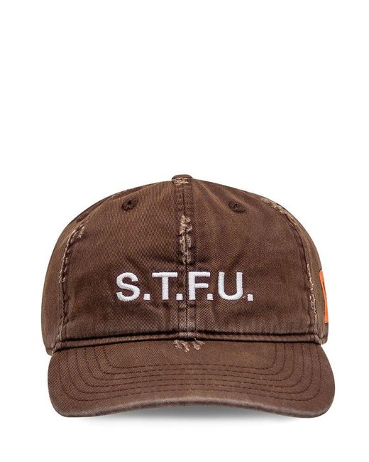 Heron Preston Brown Stfu Distressed Hat for men