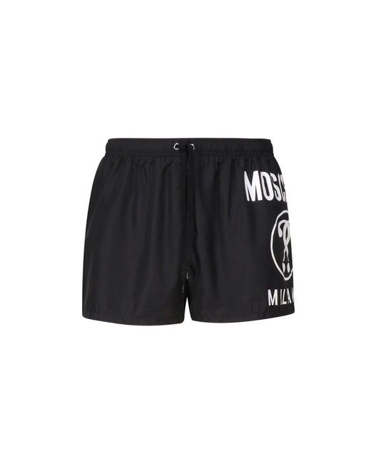 Moschino Black Logo Printed Drawstring Swim Shorts for men