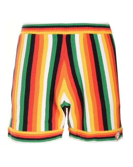 Casablancabrand Orange Logo Patch Striped Towelling Shorts