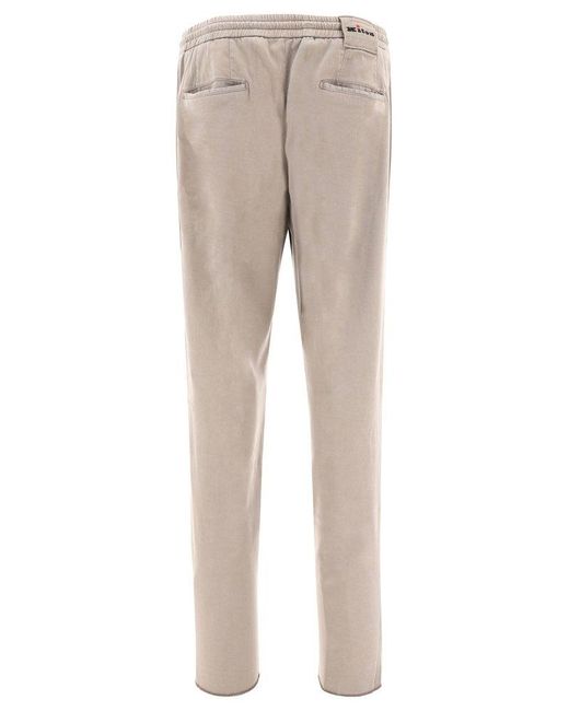 Kiton Gray Logo Patch Straight-Leg Trousers for men