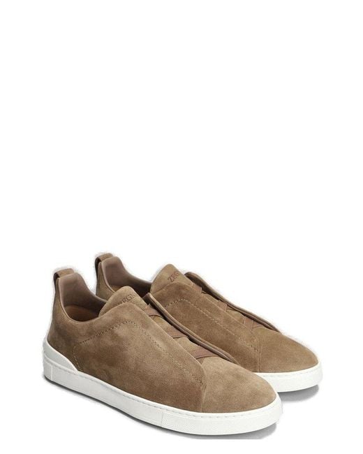 Zegna Brown Round Toe Slip-on Sneakers for men