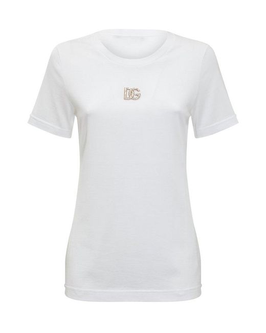 Dolce & Gabbana White Dg Crystal Embellished T-shirt
