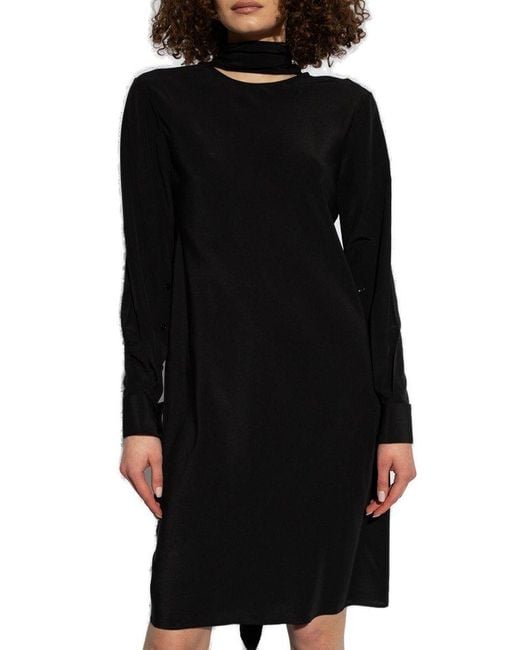 Helmut Lang Black Scarf Detailed Long-sleeved Mini Dress