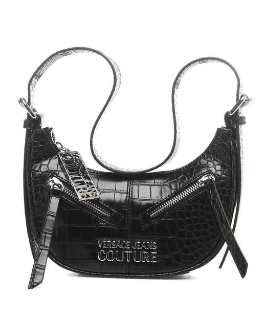 Versace Jeans Black Embossed Zipped Shoulder Bag