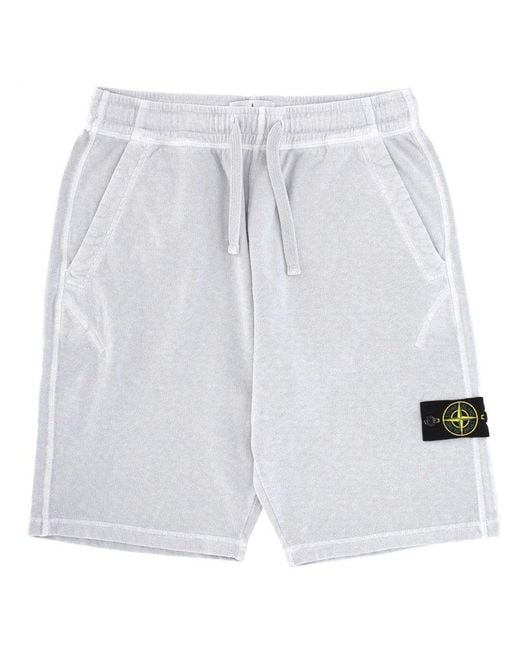 Stone Island White Logo-Patch Drawstring Shorts for men