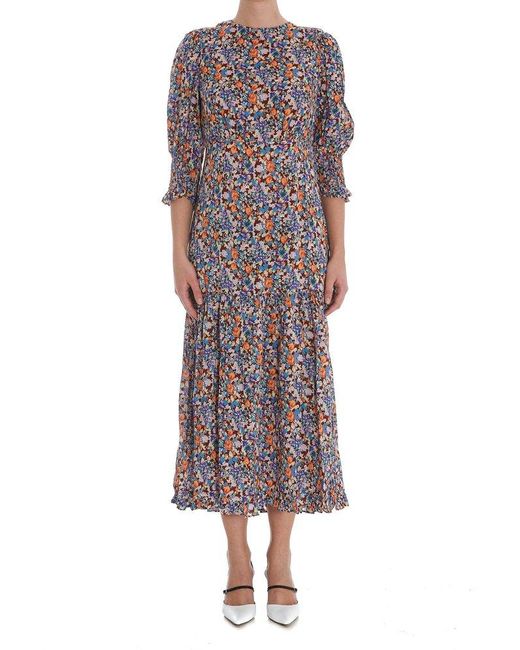 RIXO London Synthetic Floral Patterned Pleated Midi Dress - Lyst