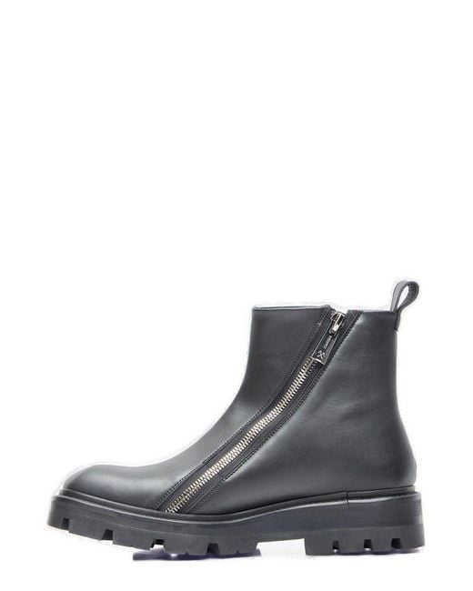 GmbH Gray Selim Zip-Detailed Square-Toe Combat Boots for men