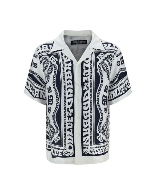 Dolce & Gabbana White Marina-Print Silk Hawaii Shirt for men