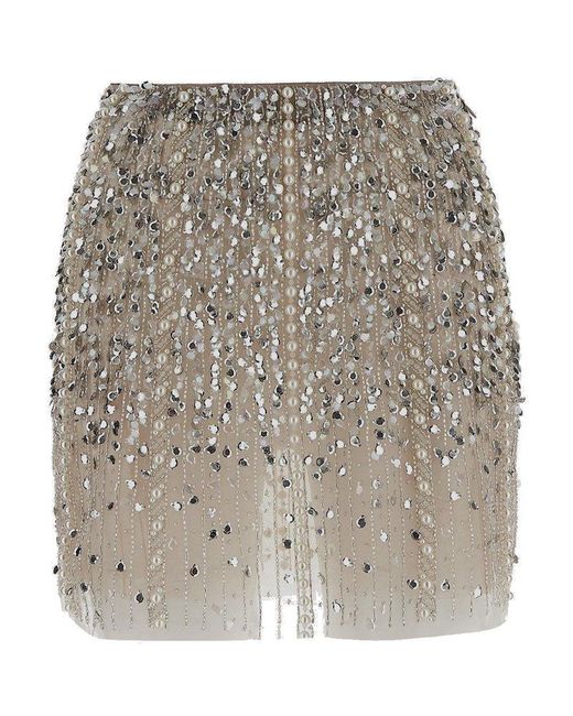 Elisabetta Franchi Gray Embellished Straight Hem Mini Skirt