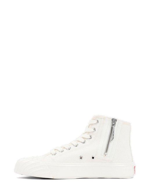 KENZO White Flower-printed Zipped High-top Sneakers