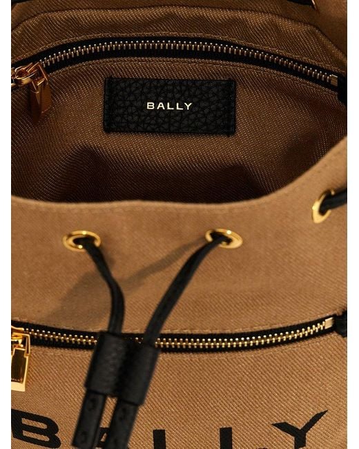 Bally Brown Logo Printed Bar Mini Bucket Bag