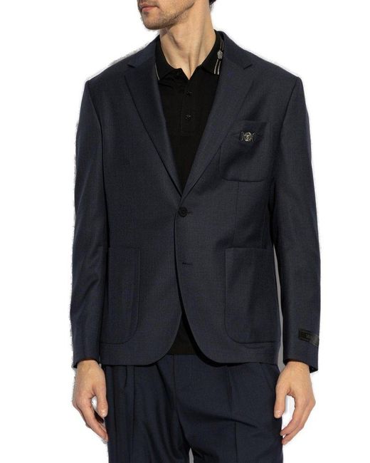 Versace Blue Medusa Head Single-Breasted Tailored Blazer for men