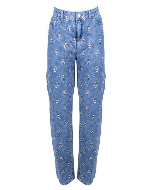 Karl Lagerfeld Blue X Disney Allover Logo Printed Jeans