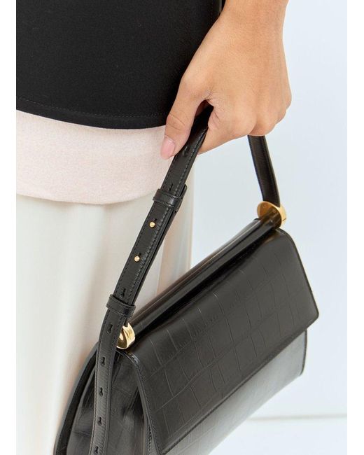 Jil Sander Black Logo-Print Foldover Shoulder Bag