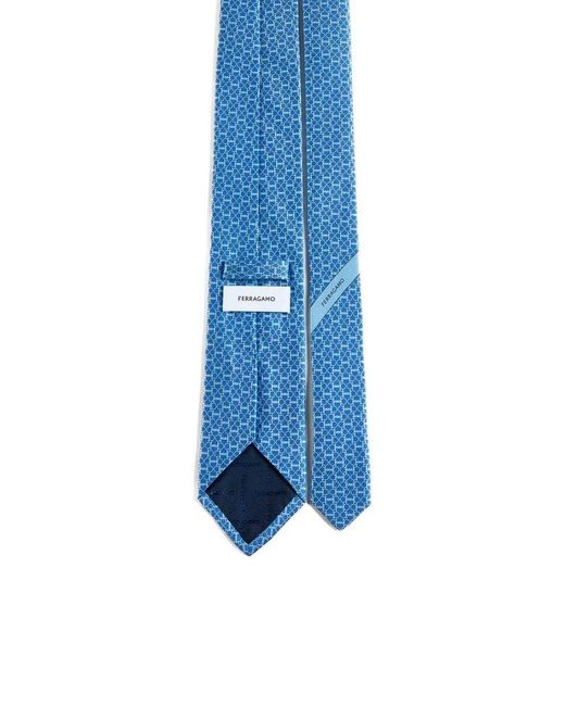 Ferragamo Blue Gancini Printed Tie for men