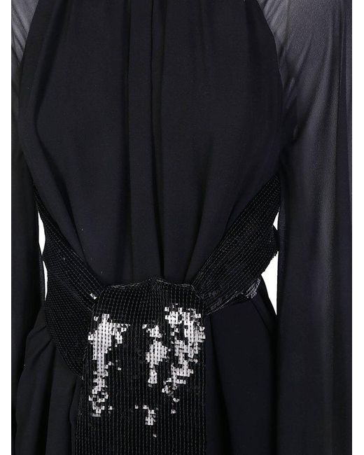 Saint Laurent Black Sequin-Detailed Sheer Sleeves Dress