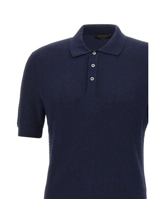 Gran Sasso Blue Ribbed Trim Polo Shirt for men