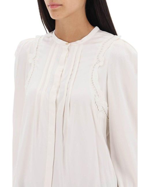 Isabel Marant White 'joanea' Satin Blouse With Cutwork Embroideries