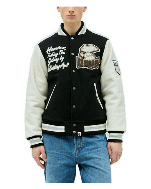 A Bathing Ape Black Logo Patch Varsity Jacket for men