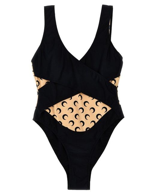 MARINE SERRE Black 'All Over Moon' One-Piece Swimsuit