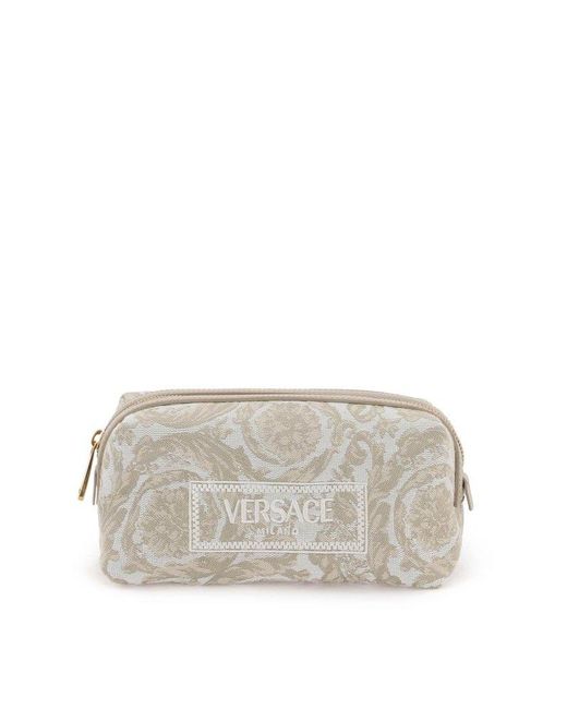 Versace Gray Logo-embroidered Jacquard Zip-up Toiletry Bag