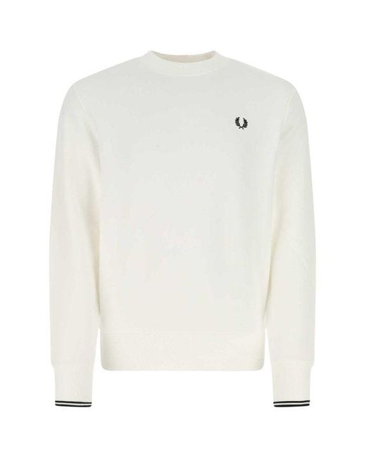 Fred Perry White Logo-embroidered Crewneck Sweatshirt for men
