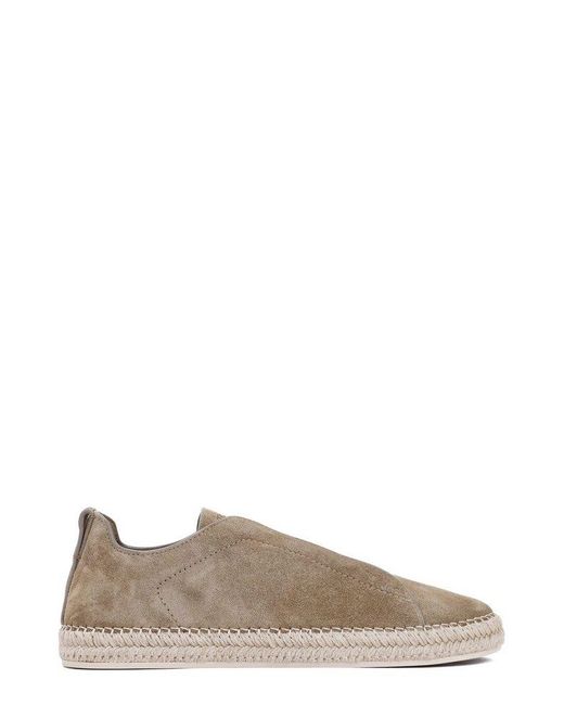 Zegna Brown Round-toe Low-top Sneakers for men