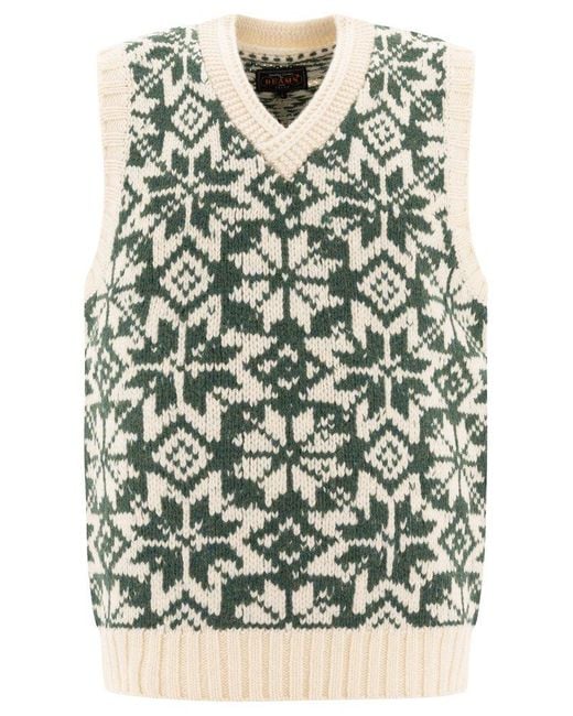 Beams Plus Green Patterned Knit Vest for men