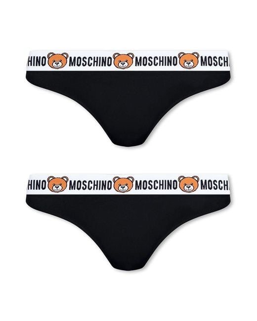 Moschino Branded Thong 2-Pack in Black