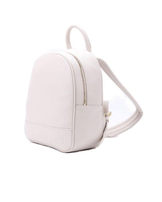 Love Moschino White Logo-embossed Zipped Backpack