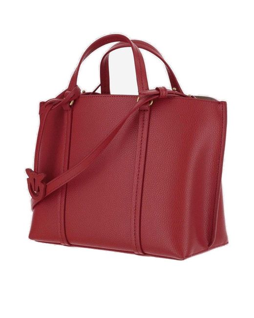 Pinko Red Classic Leather Shopper Bag