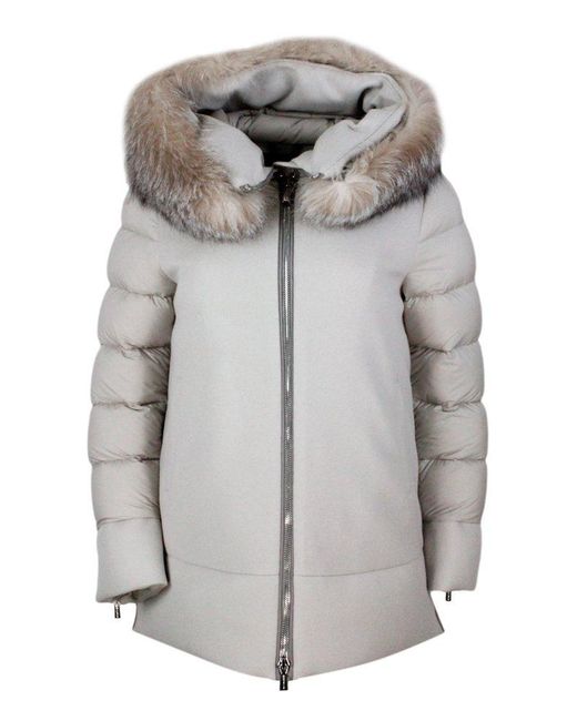 Moorer Gray Fresiale Zipped Hooded Padded Jacket