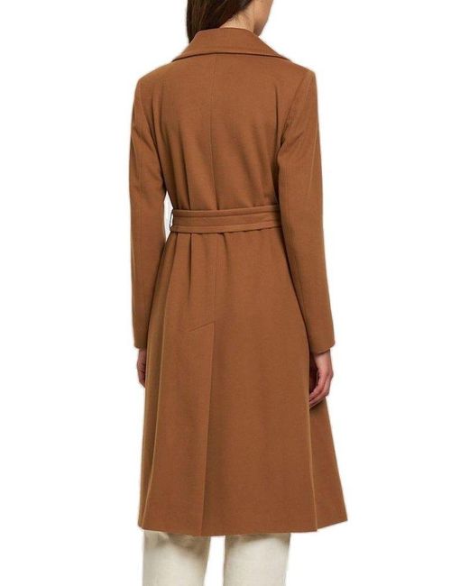 Tagliatore Brown Side-pocketed Belted-waist Coat