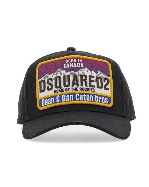 DSquared² Black Logo Patch Curved Peak Cap for men