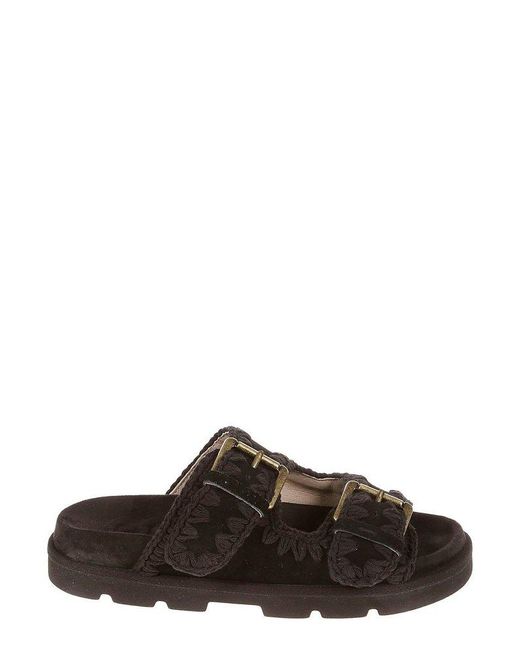 Mou Brown Low-Bio Double Buckle Sandals