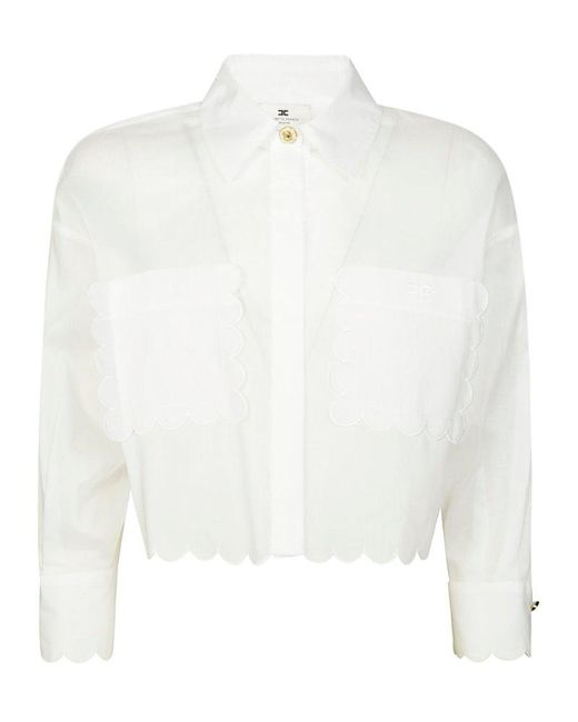 Elisabetta Franchi White Embroidered Scallop Voile Shirt