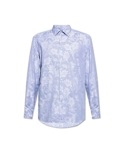 Etro Blue Graphic Printed Long-sleeved Shirt for men